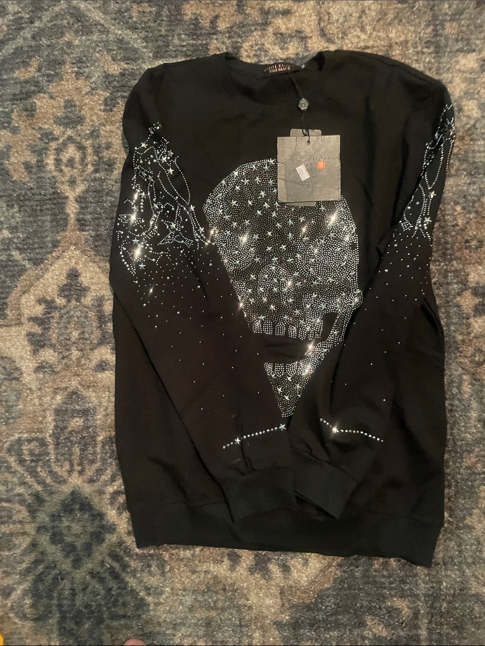 Men's Black Rhinestone Skull Sweater